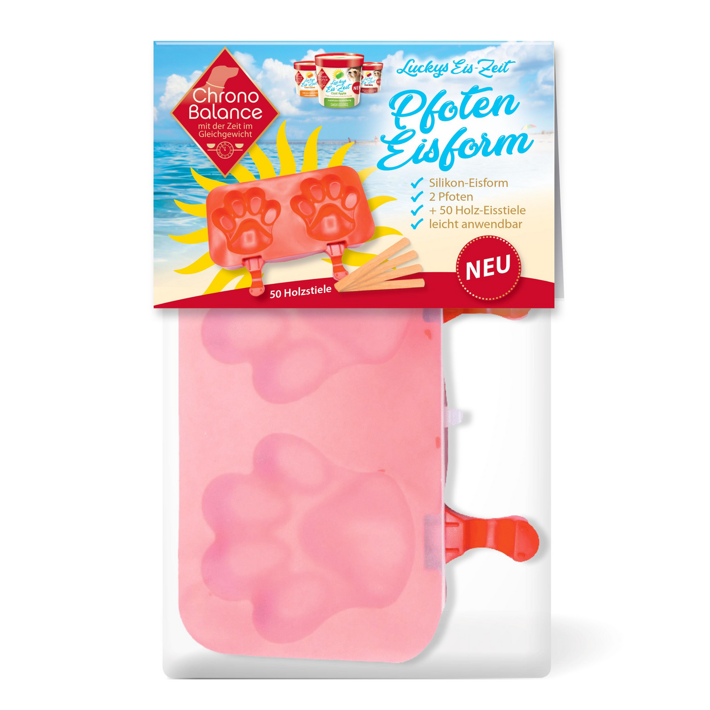 Silikon Eisform Pfoten 2er incl. 50 Eisstiele (Rot)